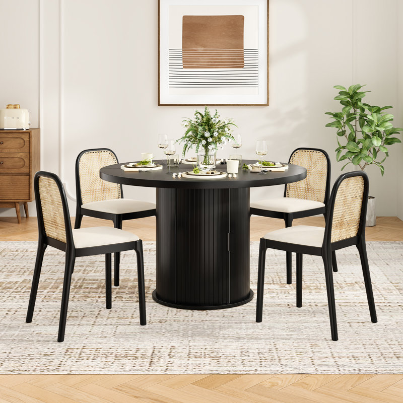 Round Dining Table With Cabinet, Natural