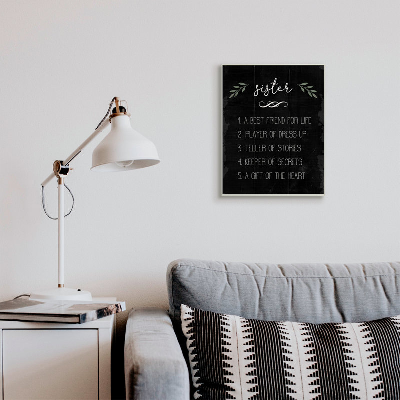 «Sister Facts Family» avec motif noir patiné, Plaque murale, H 19 po x l 13 po