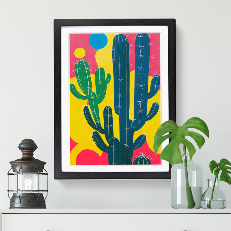 FRM-V0523-347X Cactus Cacti Pop Vol.2 - Single Picture Frame Print, 64cm H x 46cm W x 2cm D, Walnut Framed