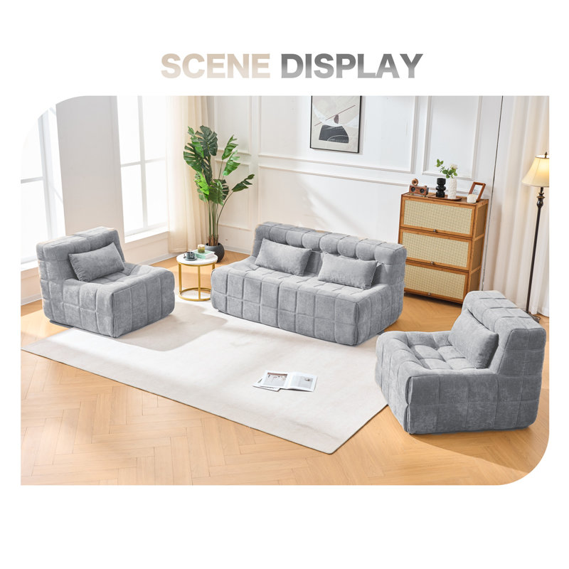 63'' Loveseat Sofa, Upholstered Compression Sofa Comfy Cloud Couch, 2 Seat Floor Sofa With 2 Pillows Deep Seat Sofa For Bedroom, Living Room, No Assembly Required