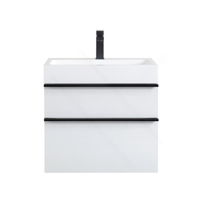 24 Inch White Wall Mounted Bathroom Vanity With Integrated Acrylic Sink, 2 Soft-Close Drawers