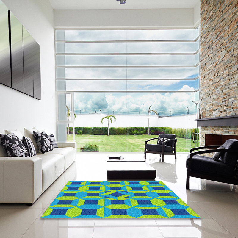 Tapis vert/bleu léger tissé électrique, Carré 4 pi