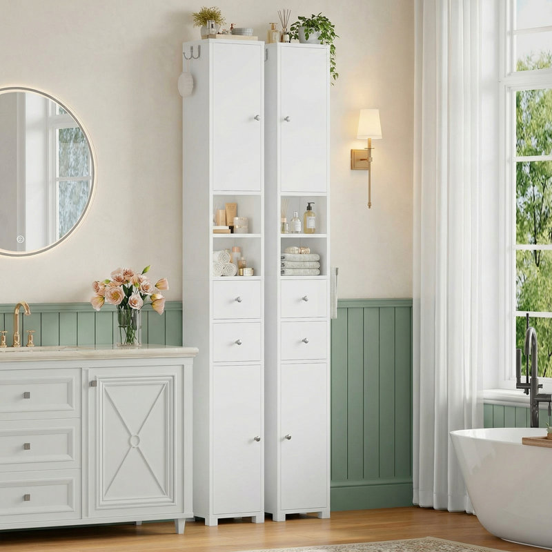 Armoire de salle de bain 71,4 "autoportante en lin avec 2 portes, 2 tiroirs (ensemble de 2)