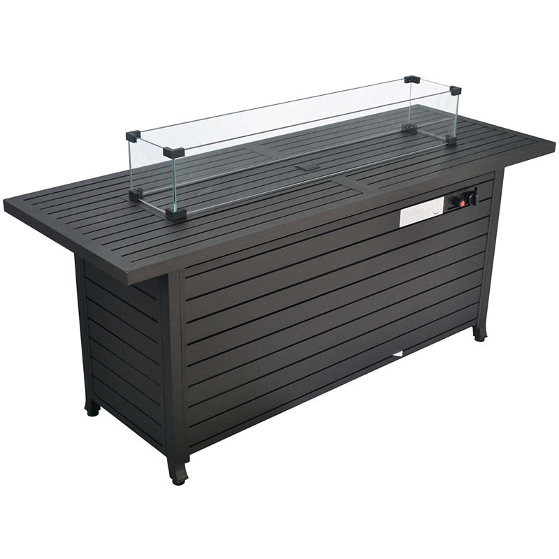 Table de foyer rectangulaire 50000BTU, 57 po au propane, avec couvercle et pare-vent, acier bronze, pour terrasse de jardin, patio, fête, utilisation extérieure, propane 50000BTU et foyer