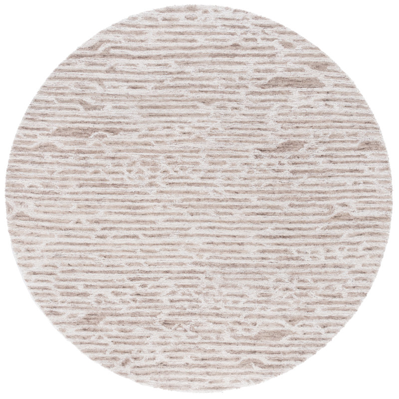 Ebony 927 Hand Tufted Wool/Cotton Abstract Rug in Light Brown/Ivory, Round 6'