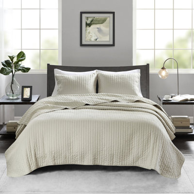 Courtepointe 2 pièces pour lit simple / simple TG - crème, microfibre avec bourre en coton, literie réversible et non-irritante, lavable en machine pour les lits en microfibre crème, rembourrée, antiallergique