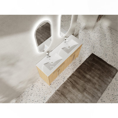 60" Freestanding Bathroom Vanity with Resin Sink, 4-Soft Closing Door, Original Oak, Plywood