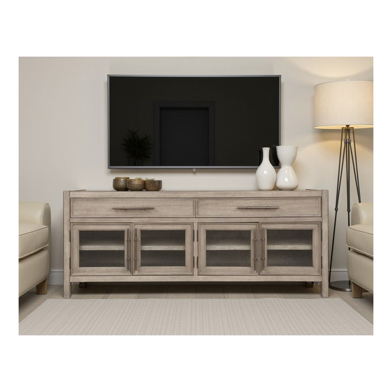 Console de meuble télé 65 pouces, aucun assemblage requis, finition chêne blanc