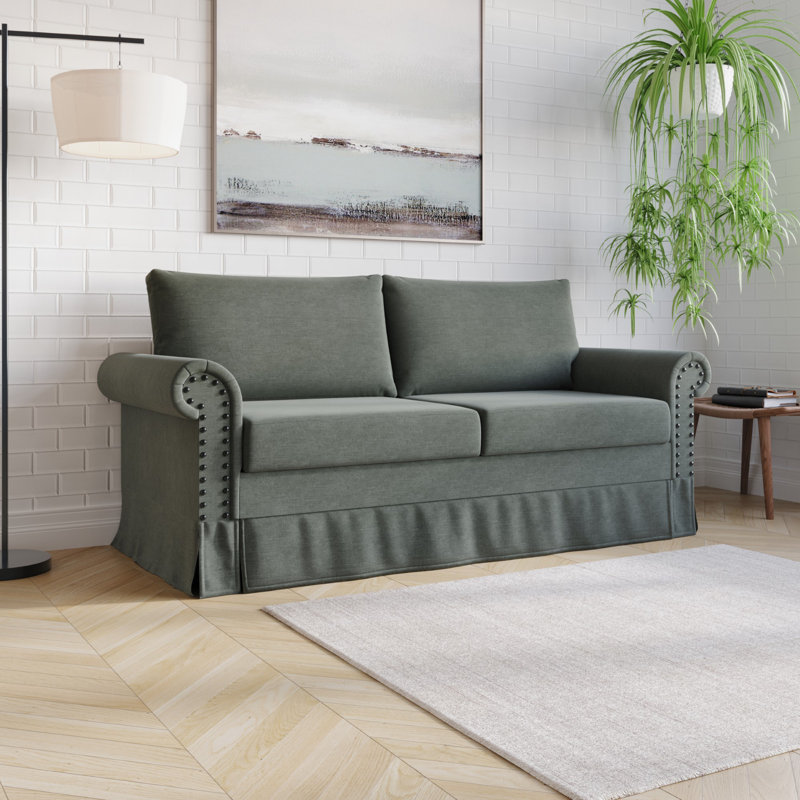 Canapé à accoudoirs roulés Erida, Polyester gris