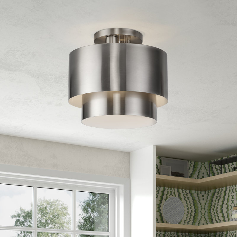 Acklin 2 Light Brushed Nickel Medium Semi-flush, Silver, Brushed Nickel
