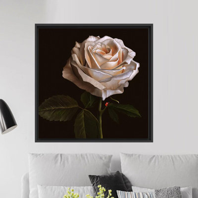 Art mural moderne sur toile en forme de rose blanche moderne avec détail de coccinelle - cadeau idéal pour la décoration de bureau