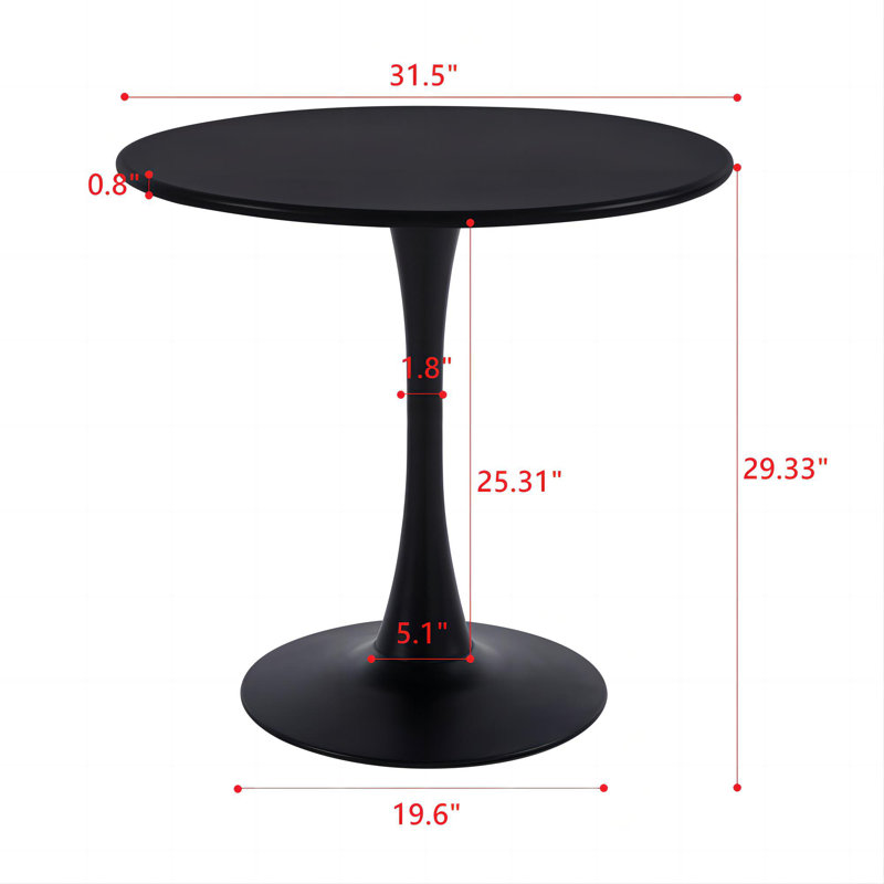 31.5" Round Dining Table, Modern Tulip Shaped All Metal Dining Table, Black