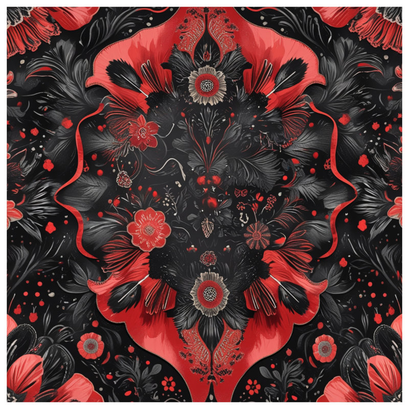 Rideaux de douche rouges et noirs à motif floral très longs, L 70 po x H 84 po