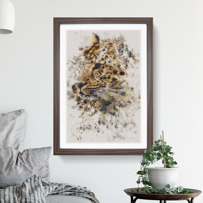 Leopard Vol.1 - Picture Frame Graphic Art, 90cm H x 65cm W x 2cm D, Walnut Framed