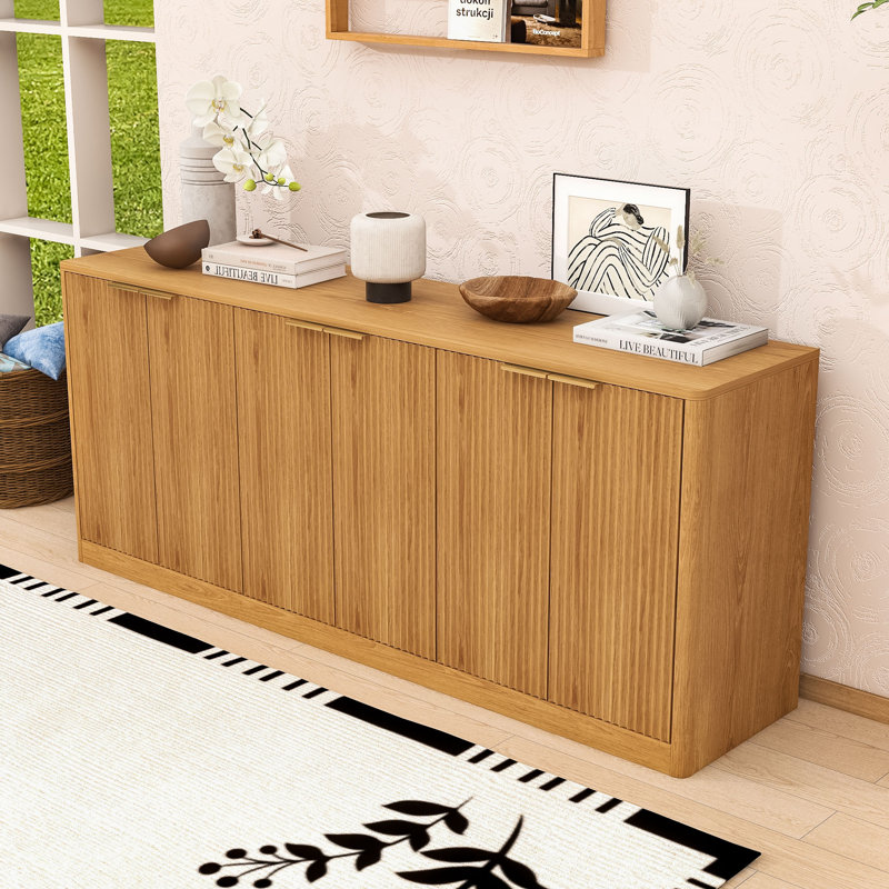 Buffet élégant à 6 portes avec rangement durable et fabrication durable, Naturel