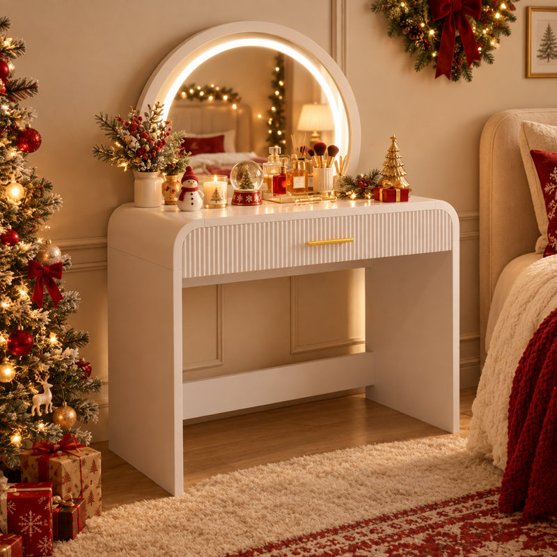 Élégant meuble-lavabo crème de 39 pouces avec miroir lumineux à écran tactile et tiroirs spacieux - Parfait pour le décor de votre chambre à coucher