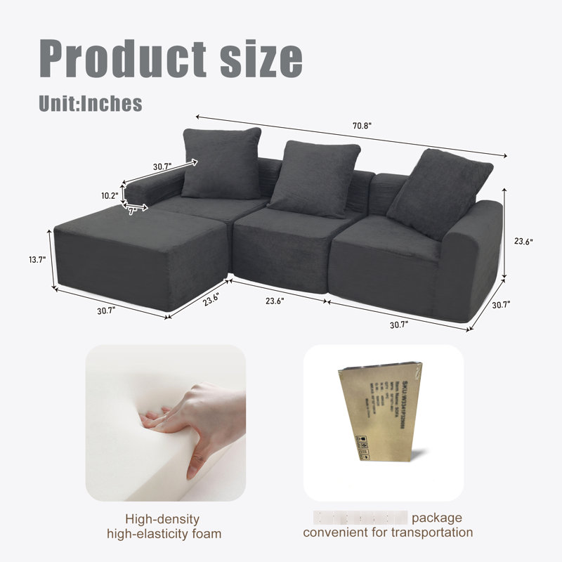 Canapé modulaire convertible à 3 places en gris antique American American