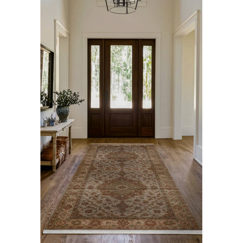 Tapis brun en coton et polyester à imprimé numérique Malika Collection, Rond 3 pi 4 po
