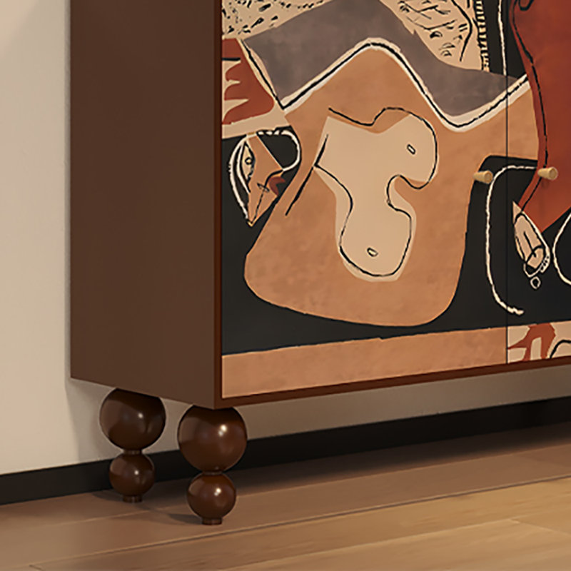Multi-functional Large Capacity Side Cabinet, Brown/Multicolour