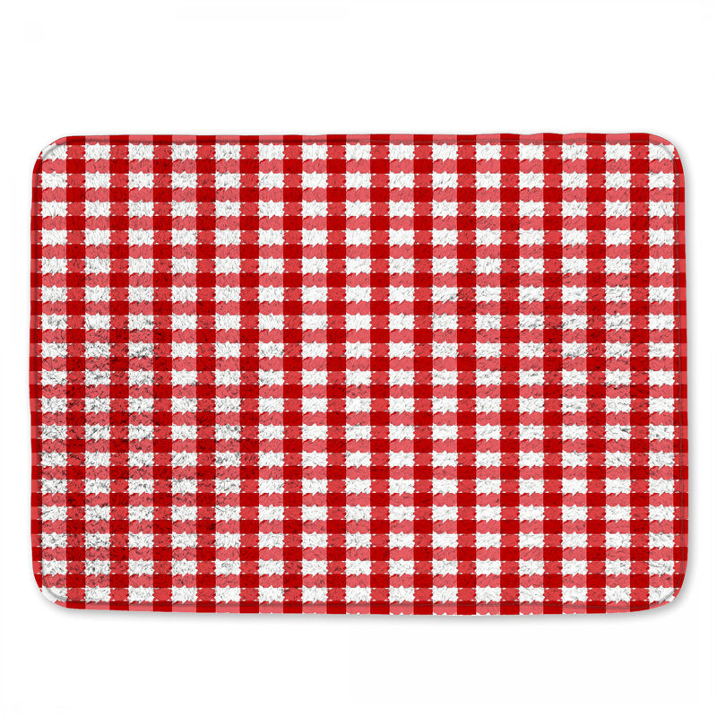 Red White Gingham Bath Mat, 34in W x 21in L