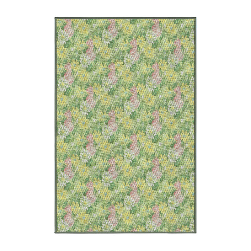 Tapis vert à motif floral Kajol, Rectangle 3 pi x 5 pi