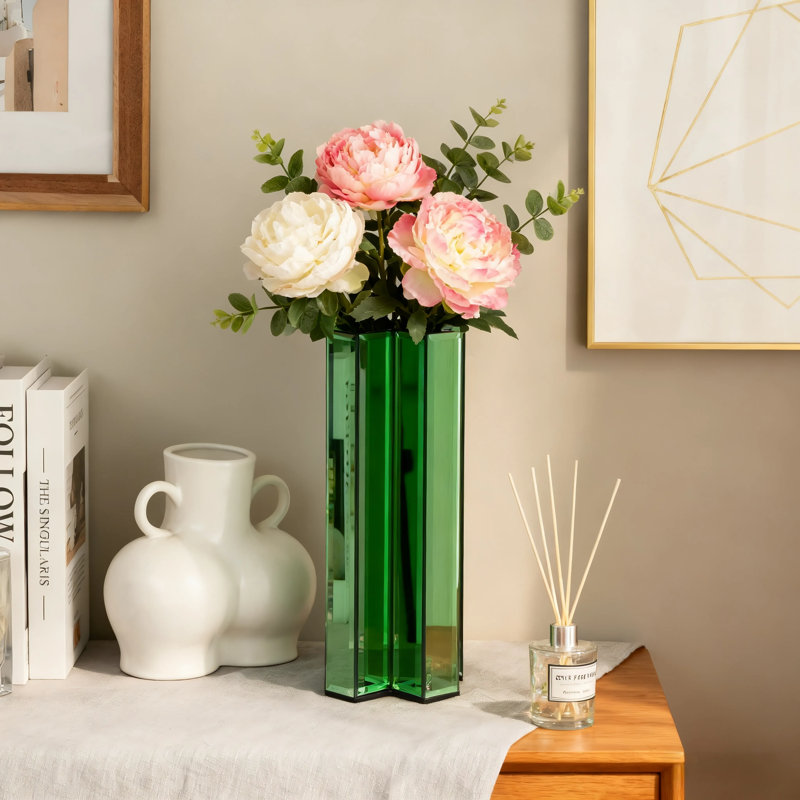 Table Vase Mirror Glass Decor Samll Vase, Green