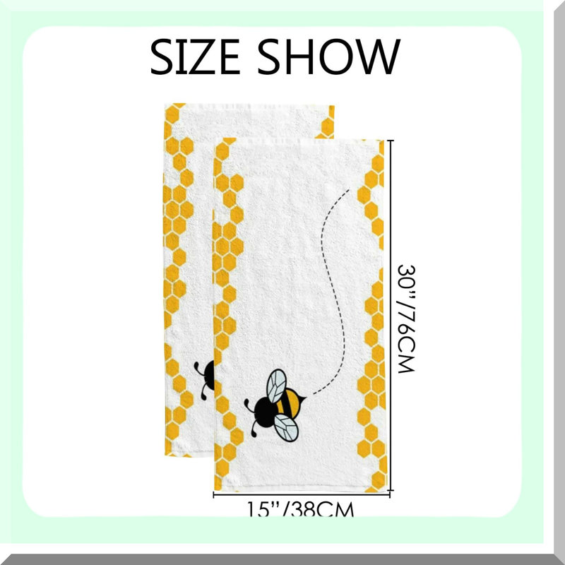 BuzzBee SoftTouch Towels - Set of 2, Fast Absorbent, 30x15 Inch, Cute Honey Bee Design, Perfect for Bathroom & Kitchen