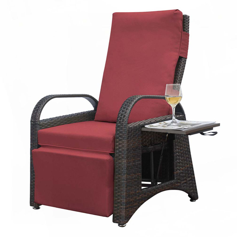 Fauteuil inclinable d'extérieur réglable en osier avec coussin confortable, Rouge