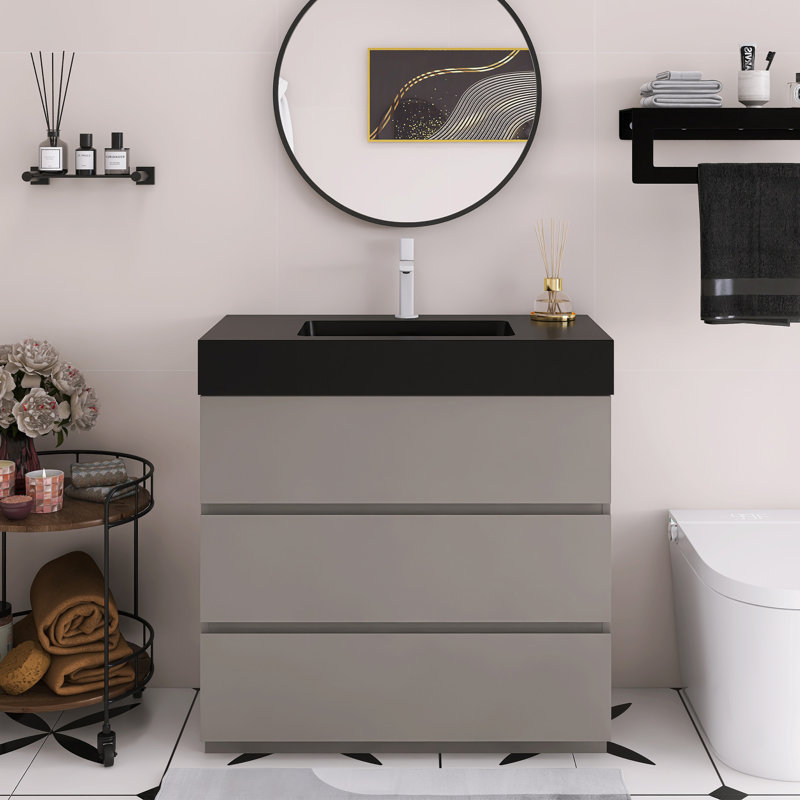 Meuble-lavabo une pièce 36 po, Gris, Noir