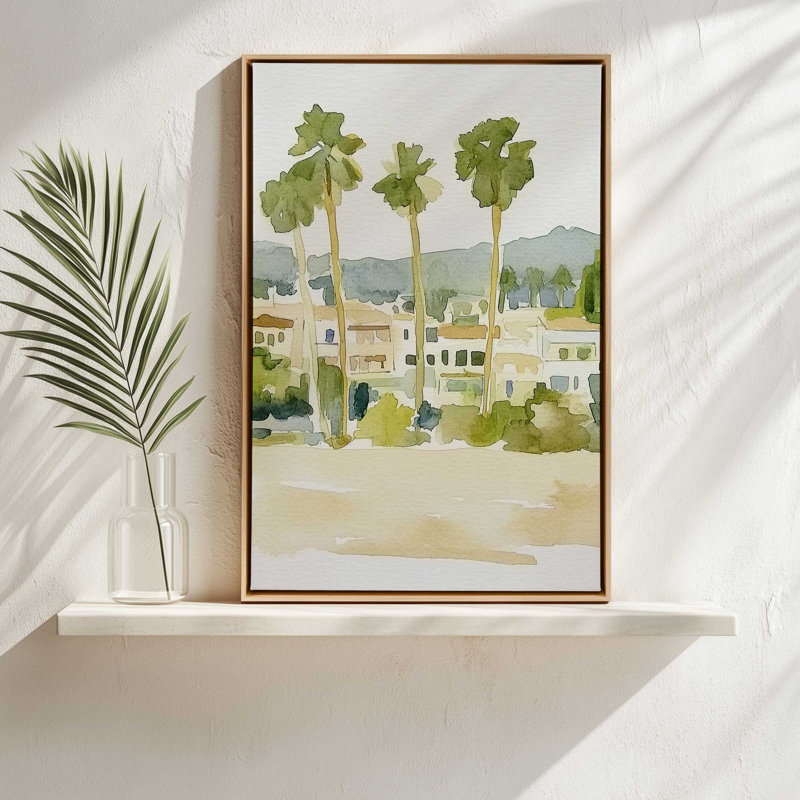 Palmiers et maisons du désert I, impression, H 12,75 po x l 8,75 po, Chrome poli