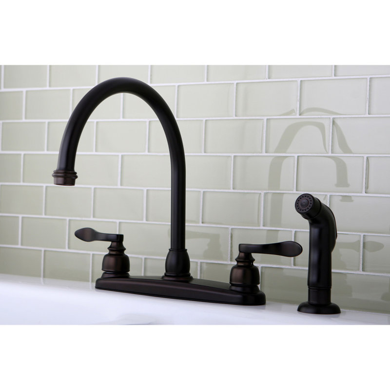 Kingston Brass NuWave French Two-Handle 4-Hole 8" Centerset Kitchen Faucet with Side Sprayer, Oil Rubbed Bronze