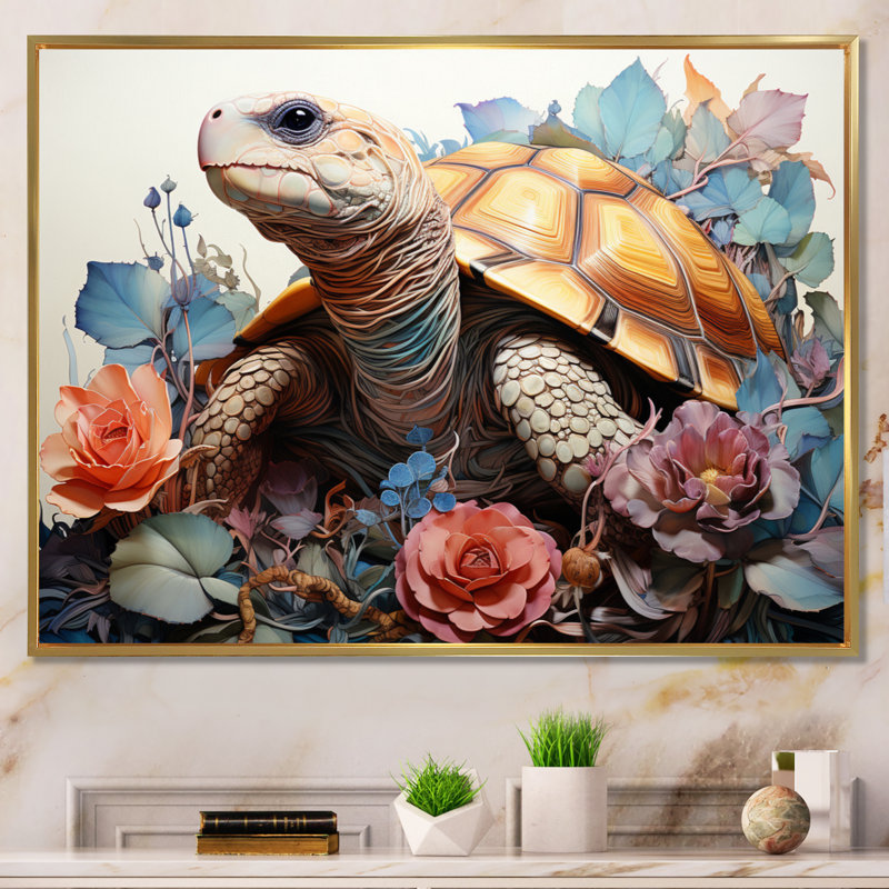 «Reay Brown Blue Line Art Whimsical Animals», reproduction d'art sur toile, Cadre flottant doré, H 30 po x l 40 po x P 1,5 po