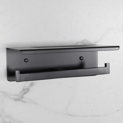 Porte-papier hygiénique avec tablette - Organisateur de salle de bain mural double rouleau, acier inoxydable, antirouille, installation facile