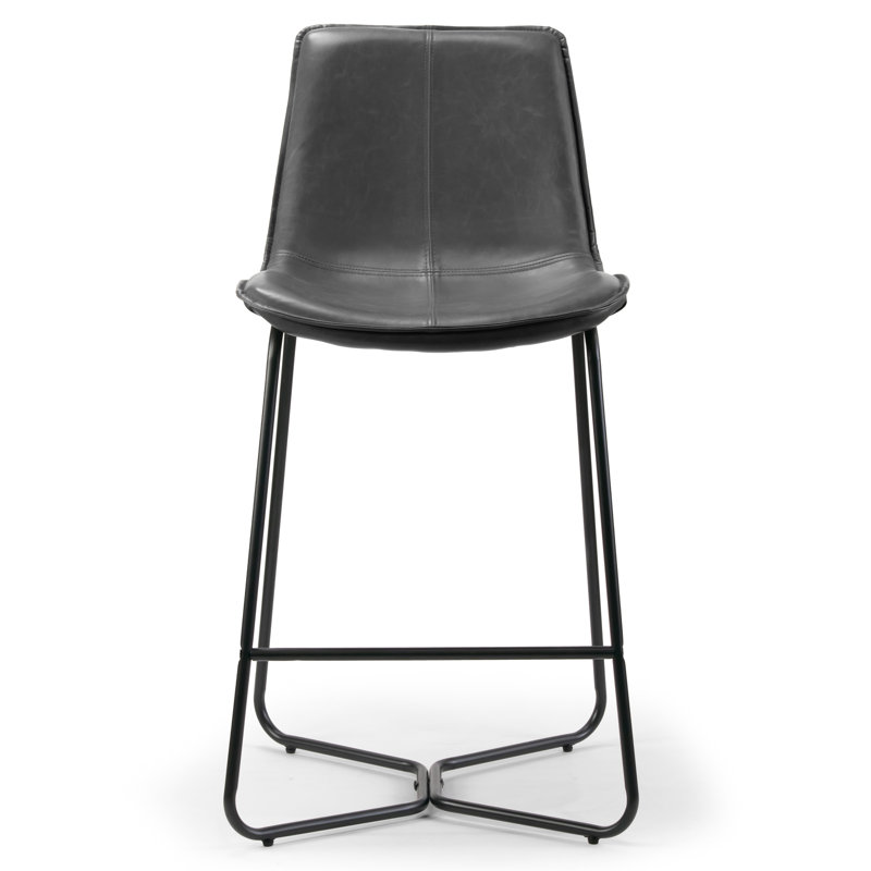 Alivia Upholstered Counter Stool with Metal Frame, Grey Faux Leather, Bar Stool (30" Seat Height)