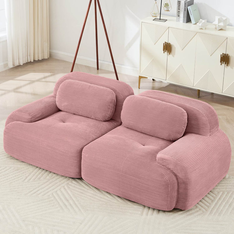 Canapé modulaire rembourré en velours côtelé de 82 po, Rose