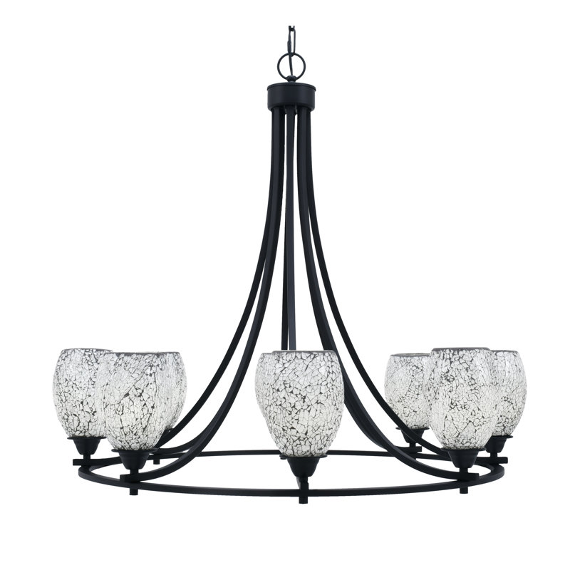 Lustre 8 lumières Paramount illustré avec verre de 5 po, H 31 po x l 34 po x P 34 po, Blanc / Gris, Noir mat