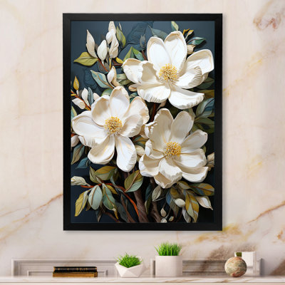 Blanc blanc jaune Magnolias - Patchwork de magnolia encadré