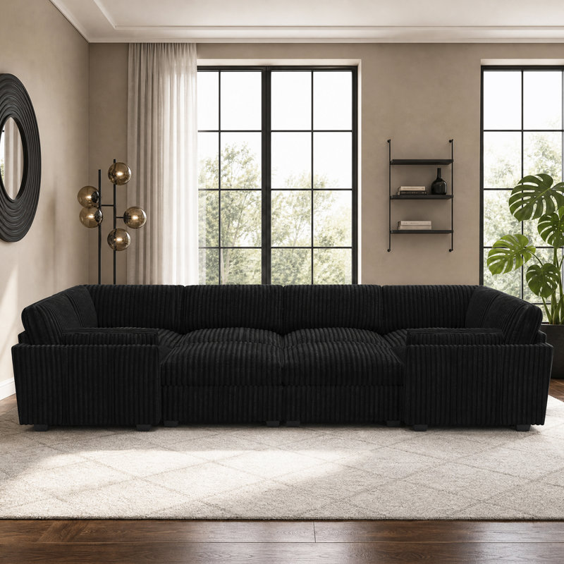 Knaack Plush Wide Corduroy Large Sectional Modular Sofa, Livingroom 8 Seats 137.8'' Wide Sofa Bed With Detachable Back/Seat Cushions