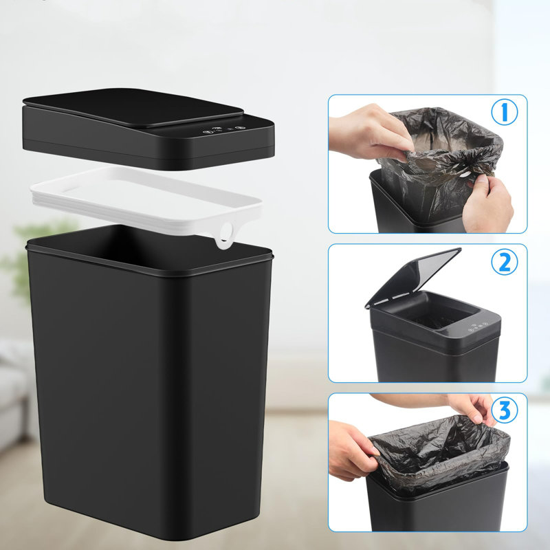 Acrylonitrile Butadiene Styrene Motion Sensor Kitchen Trash Can - 2.2 Gallons, Black