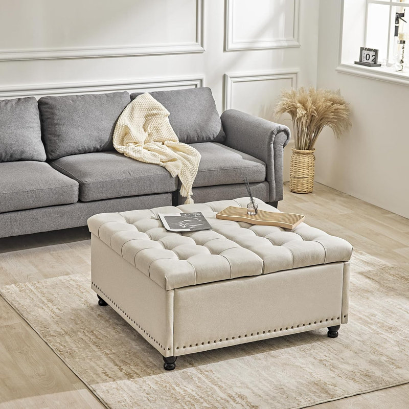 Table basse avec repose-pieds Cristba, Beige