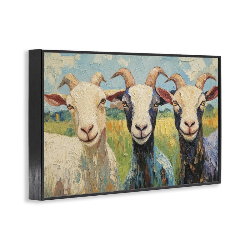 Billy Goats in Bright Pasture, giclée encadrée, design par Petal Prints Design, 12 x 18, Giclée noire de minuit encadrée