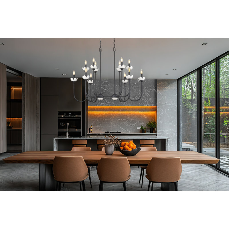 Lustre linéaire moderne Burgett, 12 lumières, H 30,5 po x l 24,5 po x P 42 po, Noir mat