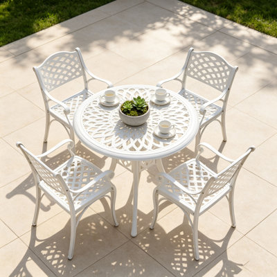 Ensemble de salle à manger 5 pièces pour patio, table de salle à manger d'extérieur avec 4 chaises, ensemble de salle à manger d'extérieur en fonte d'aluminium, ensemble de table de patio avec trou de parasol 1,97 po pour jardin et porche, noir