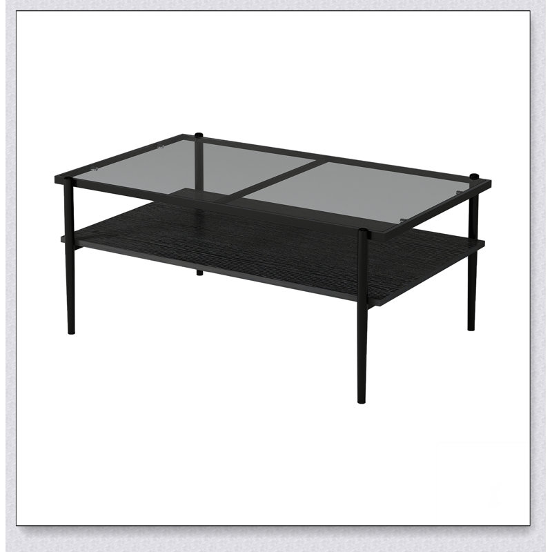 Table basse rectangulaire avec plateau et pieds en verre trempé gris, table de salon moderne