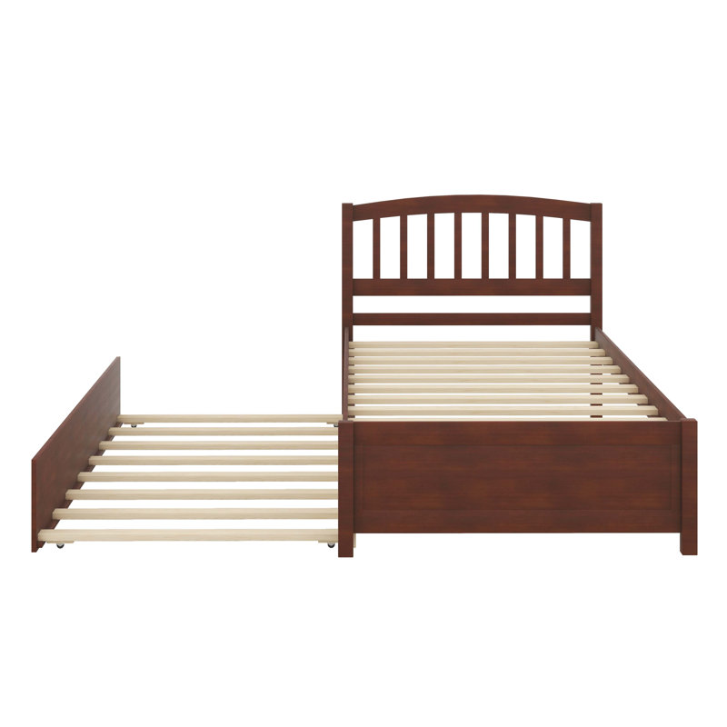 Structure de lit plateforme robuste en bois avec lit gigogne, Noyer