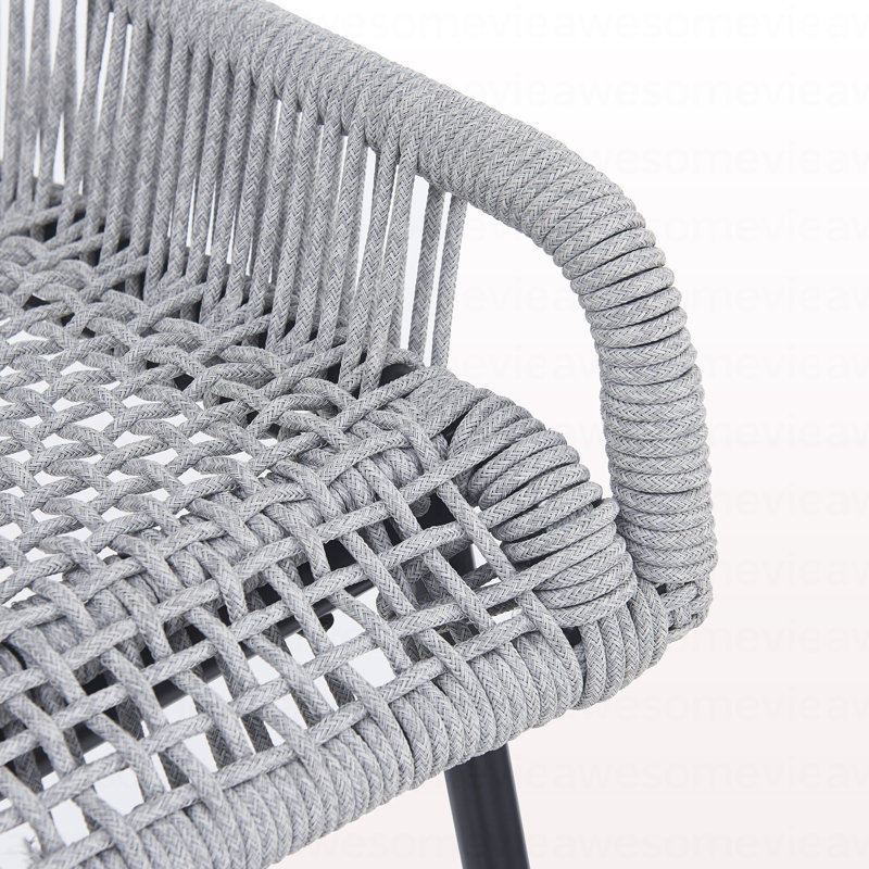 Tabouret de bar d'extérieur en corde gris clair, ensemble de 2