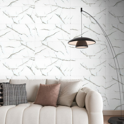 24'' x 12'' Interlocking  Wall Tiles,Waterproof,Easy to Install,SPC Wall Panling for Shower,Kitchen(20 sq.ft./Box)