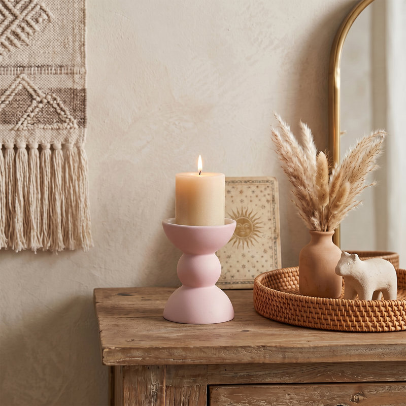 Porte-bougie piédestal en céramique - rose, Rose