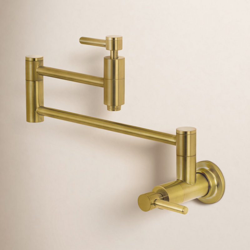 Kingston Brass Concord Two-Handle 1-Hole Wall Mount Pot Filler Faucet, Brushed Brass