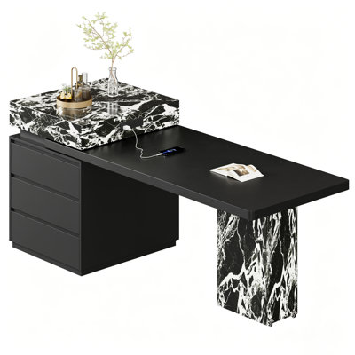 97.24" Black Expandable Sintered Stone Kitchen Island With Storage & Built‑in Power Outlet